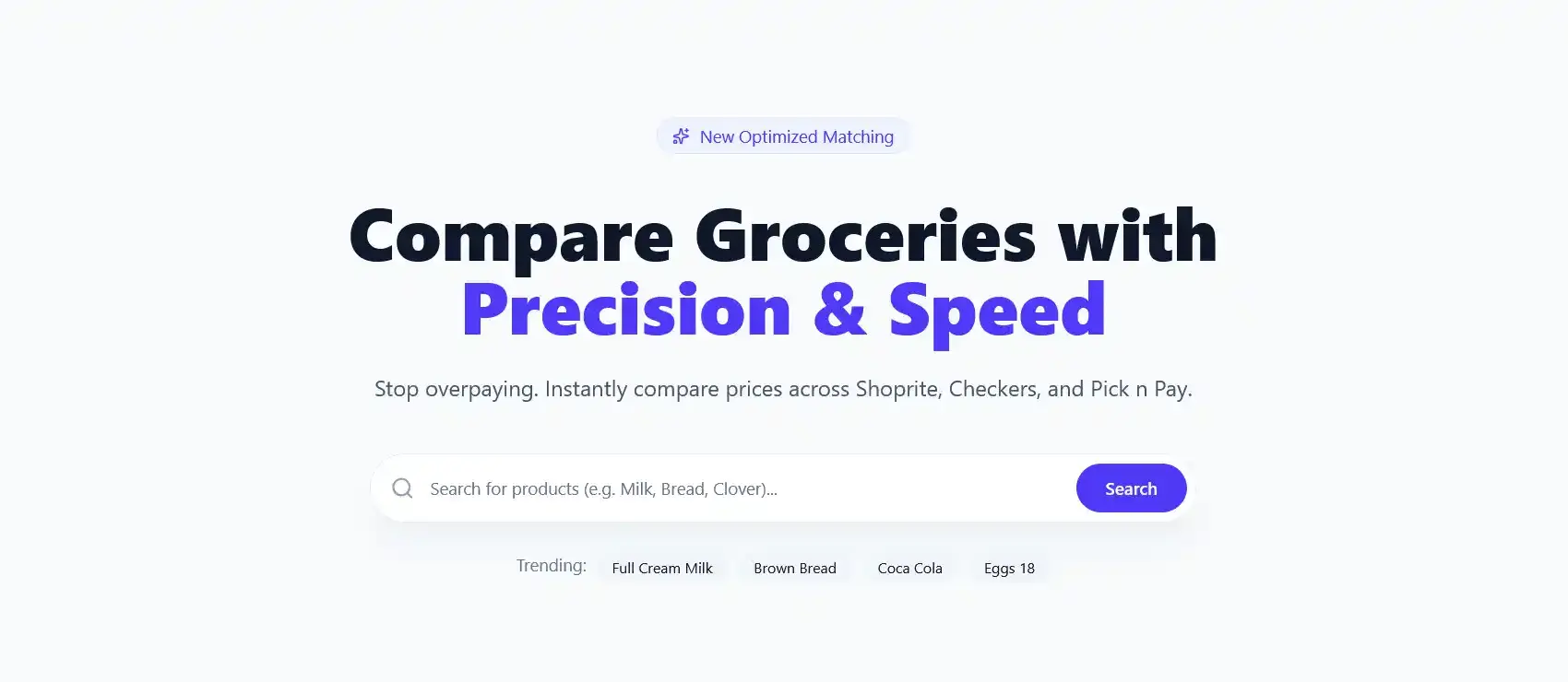 Screenshot of OptiPrice - Grocery Price Aggregator Website