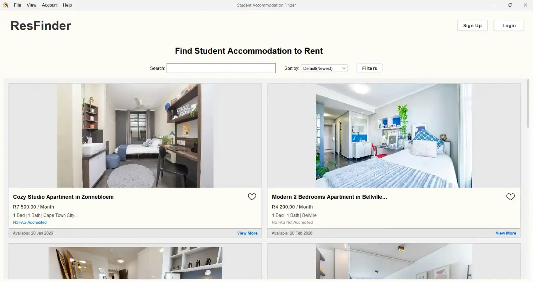 Screenshot of  ResFinder - Student Accommodation Application