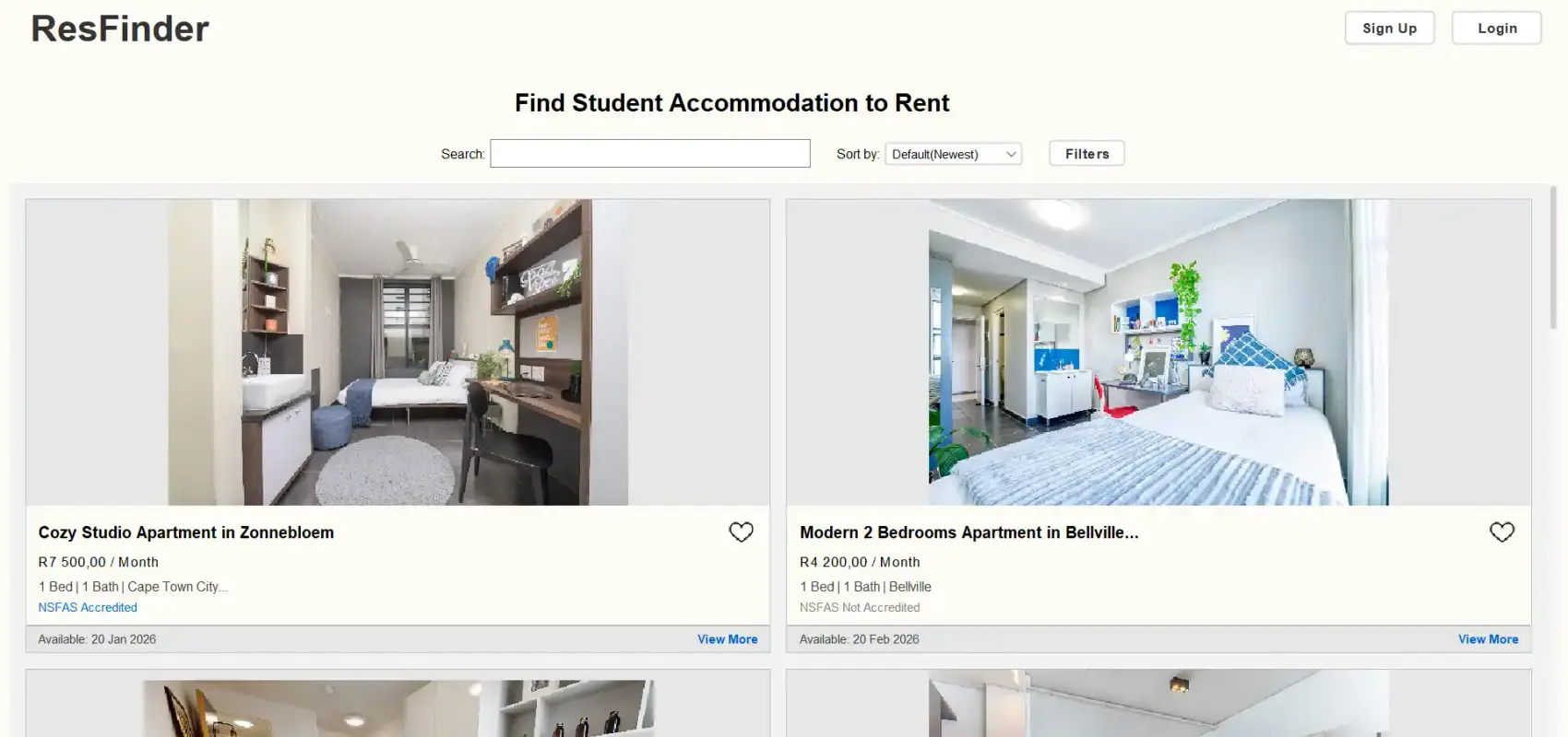 Screenshot of  ResFinder - Student Accommodation Application