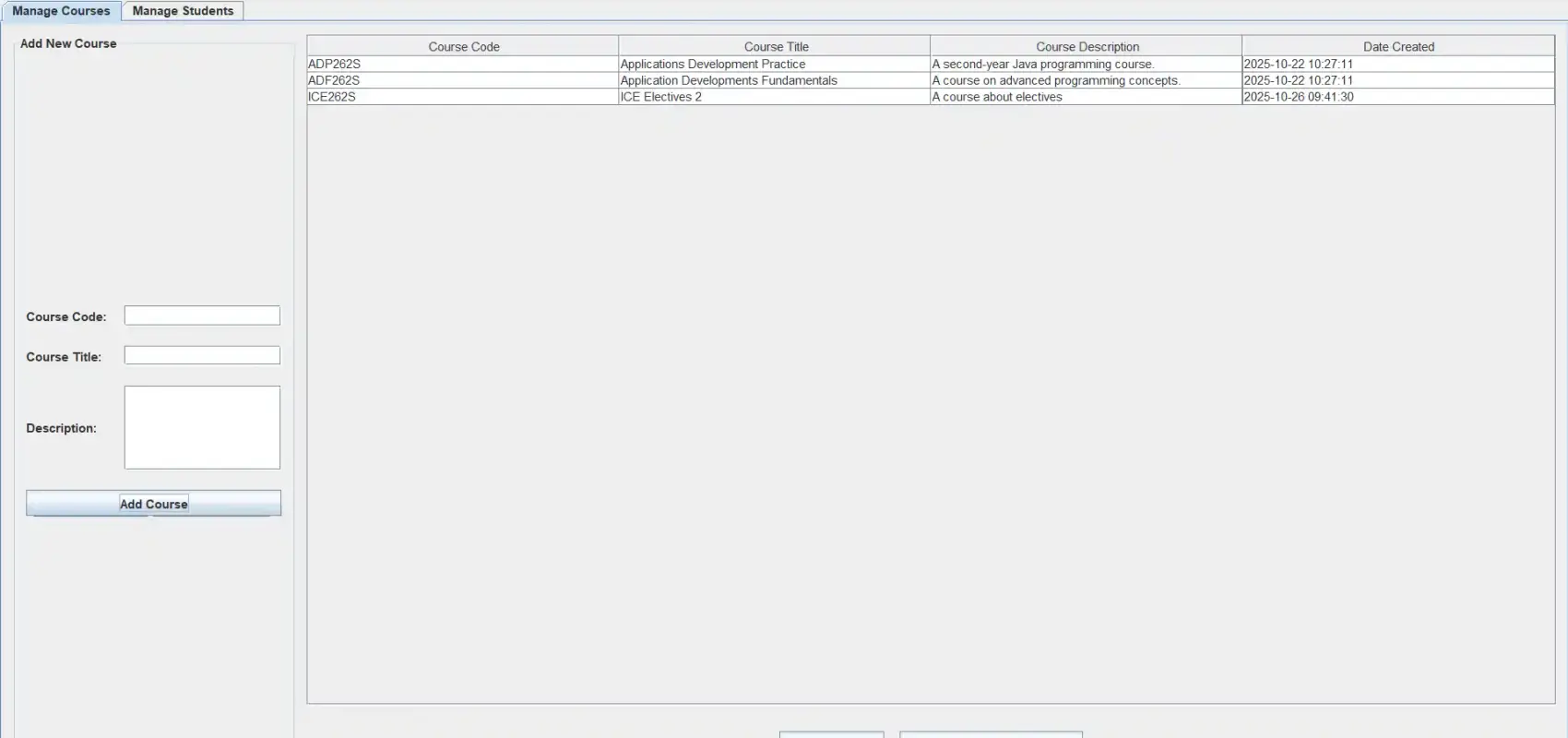 Screenshot of Client - Server Enrolment System