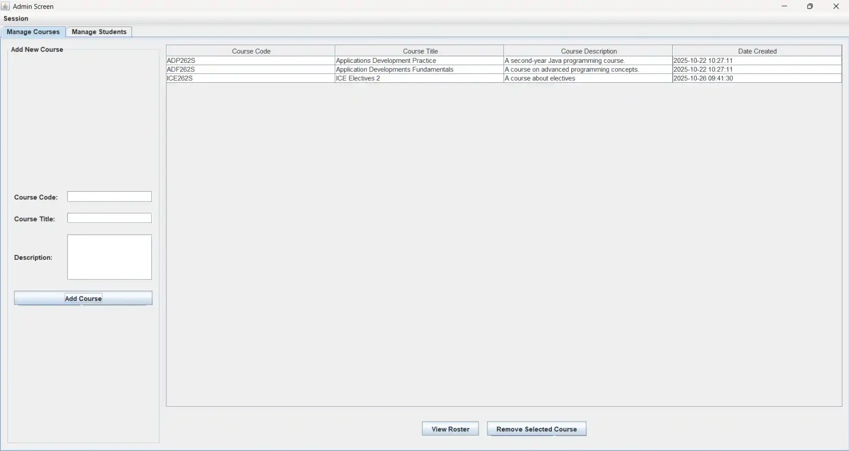 Screenshot of Client - Server Enrolment System